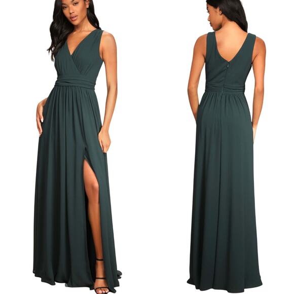 Lulus Thoughts of Hue Emerald Green Surplice Maxi Dress size Small NWT - Picture 1 of 6
